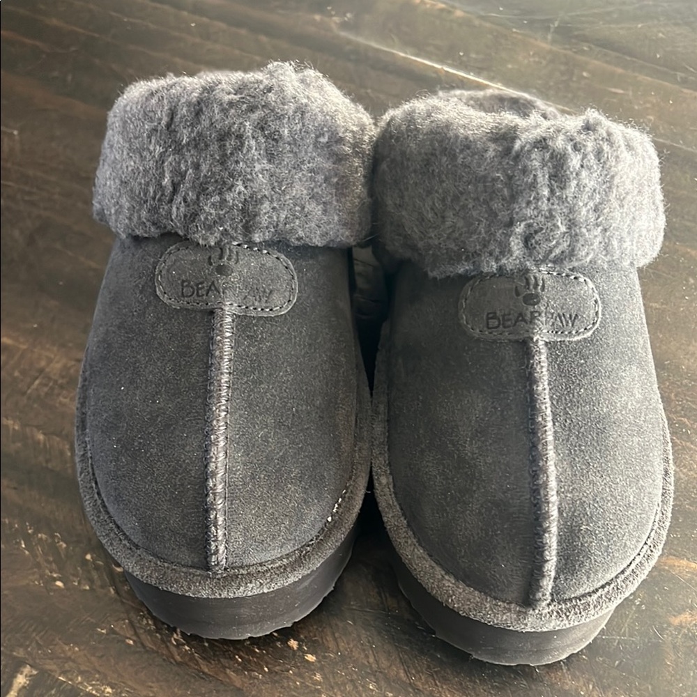 Bearpaw Black Suede Fur-Lined Slippers